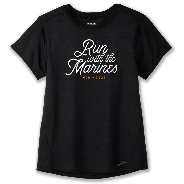 Brooks Mcm22 It Distance Graphic Ss - Womens Short Sleeve Running Shirt - Black (47695FJOX)